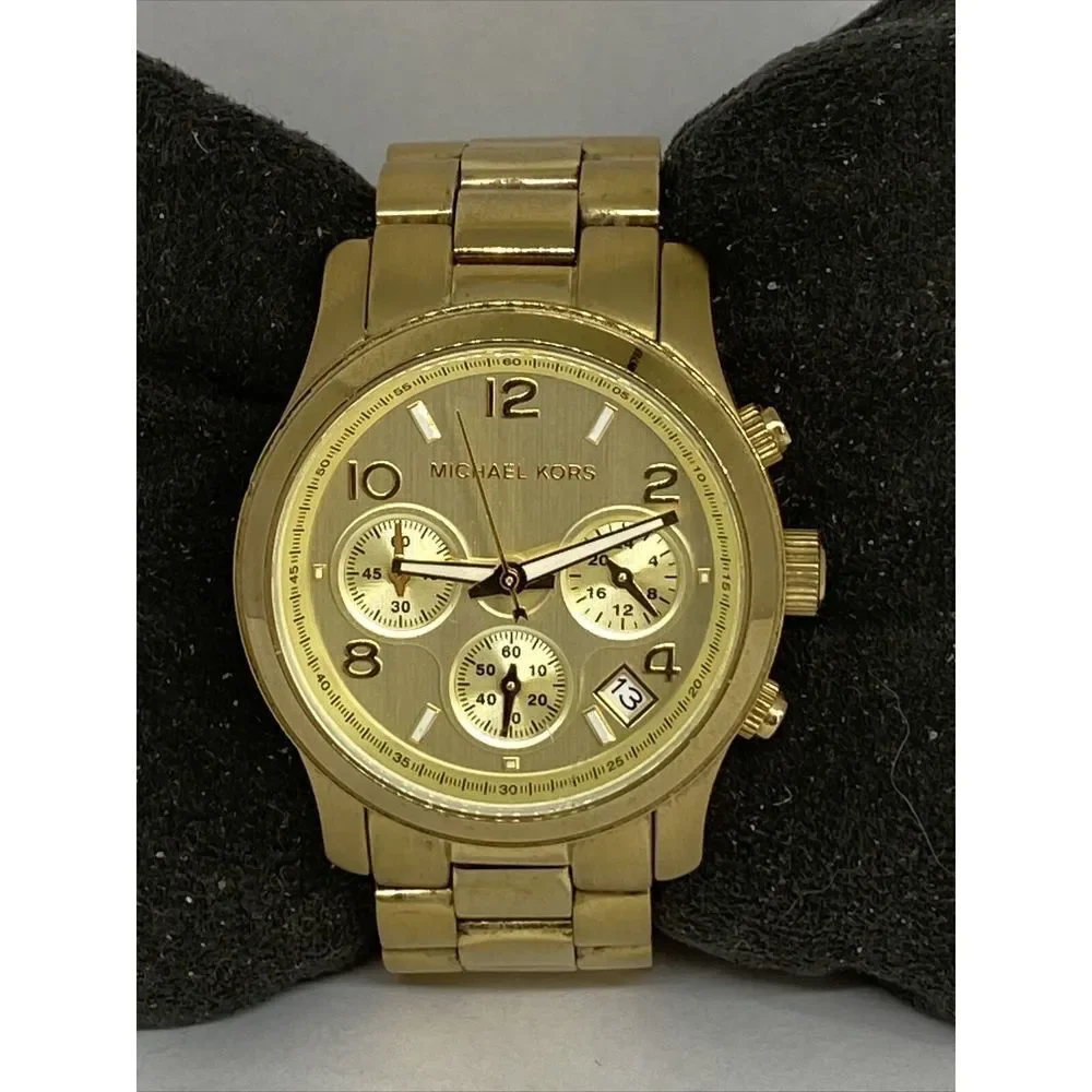 Michael Kors MK5055 Unisex Gold Stainless Steal Analog Dial Quartz Watch GE445